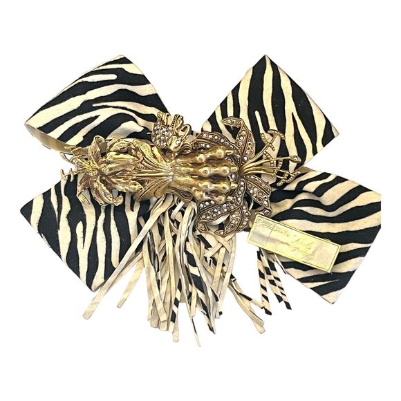 Vintage 1980s Kirks Folly Hair Barrette Zebra Print Floral - 1D main image 4